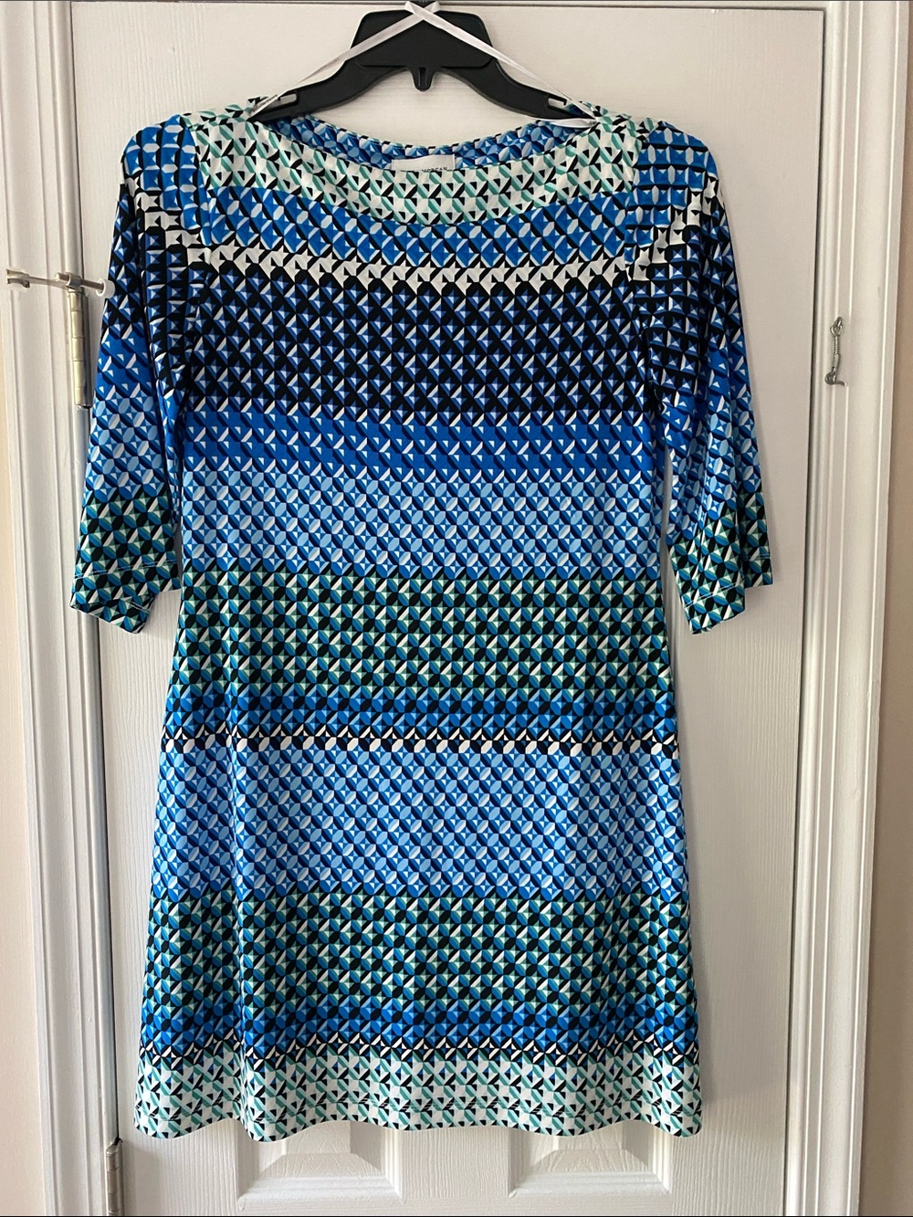 Donna Morgan Blue & Teal Geometric Midi Dress